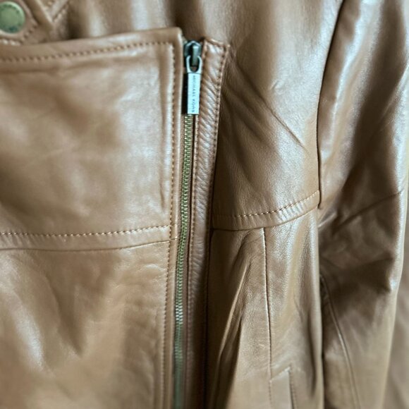 NWT Michael Kors Women's Brown Cropped Leather Moto Jacket - Picture 13 of 15